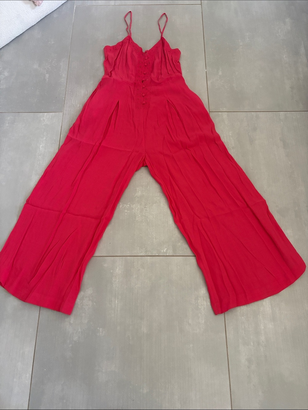 Free People Bright Red Button-Front Wide-Leg Jumpsuit